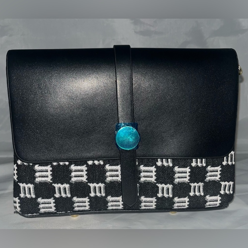 Monogram Black Faux Leather & Fabric Crossbody Bag